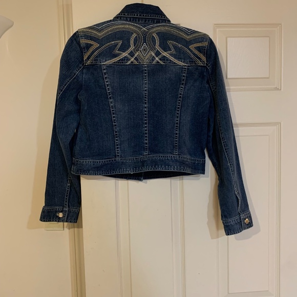 Platninum Chico’s Embellished Short Denim Jacket sz 0 - Picture 5 of 8